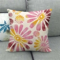 Close-up of geometric linen pillowcase with colorful watercolor chrysanthemum floral print - Gradient Pink Yellow Watercolor Flower (3)