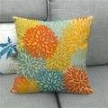 Linen cushion cover featuring colorful symmetric geometric sunflower patterns on a grey sofa - Radial Orange Sun Flower (6)