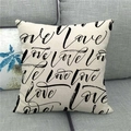 Detail of linen pillowcase featuring artistic repeating black Love script pattern - Handwritten Art Love (11)