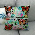 Artistic linen pillow cover with vintage butterflies and Peace On Earth text on a grey sofa - 45x45cm / Art Collage Butterfly Peace on Earth Style