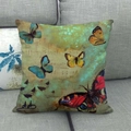 Detailed texture of linen pillowcase with colorful butterfly and musical notes patterns - 45x45cm / Musical Notes Vintage Butterfly Style
