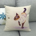 Linen throw pillow cover with watercolor Siamese cat and bee print on a sofa - Siamese Cat with Bee Style(2) / 45x45cm