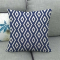 Close-up of the rough linen texture and navy blue geometric diamond pattern on the pillowcase - Blue White Diamond (8)