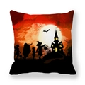 Halloween castle throw pillow case with children trick or treating under full moon - 18x18 Inch / Children Silhouette Castle Style (1)