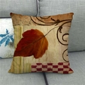 Housse de coussin en lin avec motif de feuille d'érable d'automne sur canapé - 45x45cm / Feuille d'Érable à Carreaux Rétro(5)