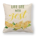 Fodera per cuscino in lino con stampa di limoni e testo LIVE LIFE WITH zest decor - Slogan Live Life With Zest (1)