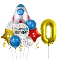 Space party balloon set with rocket, round astronaut balloon and golden number 0 - Number 0 (Space Exploration)
