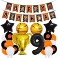 Décoration fête 9ème anniversaire basket avec trophée et ballons en aluminium - Numéro 9 (Thème Basket)