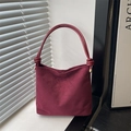 Modische burgunderrote Wildlederbeutel-Handtasche mit Knotengriff und goldenen Details - Rot