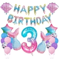 Detailed set of mermaid theme 3rd birthday balloons with shell and tail foil designs - Number 3 Mermaid Theme Set (5099668407936)