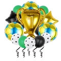 Fußball-Geburtstagsdeko-Set mit Champion-Pokal und thematischen Luftballons - Blau Gelb Fußball Trophäe Set (Stil 2)