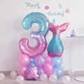 Set palloncini compleanno sirena con numero 3 sfumato stellato e palloncini conchiglia - Numero 3