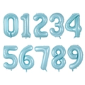 Detailed set of light blue 0-9 foil number balloons for birthday party decorations - Pearlescent Blue