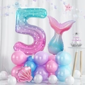 Set palloncini numero 5 sirena da 40 pollici con conchiglia e coda di pesce per feste - Numero 5