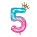 Ballon chiffre 5 dégradé de 40 pouces avec couronne dorée pour décor d'anniversaire - Ciel Étoilé Couronne Chiffre 5