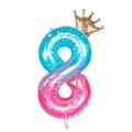 Détail du ballon chiffre 8 dégradé bleu avec motif étoiles et petite couronne dorée - Ciel Étoilé Couronne Chiffre 8