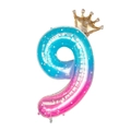 Ballon chiffre 9 dégradé avec couronne dorée et motifs d'étoiles pour fête de bébé - Ciel Étoilé Couronne Chiffre 9