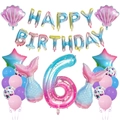 Meerjungfrau Geburtstag Deko-Set mit Zahl 6, Muschel- und Stern-Folienballons in Pastell - Nummer 6 Meerjungfrau Thema Set (5099668407939)