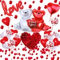 Set palloncini San Valentino con orsetti abbraccio cuore e scritta love rossa - Stile Orsetto Doppio di San Valentino che Abbraccia il Cuore