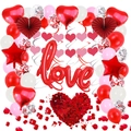 Set di palloncini di San Valentino con cuori rossi e petali per decorazione di feste - Stile LOVE di San Valentino