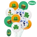26pcs St. Patrick's Day balloon set with shamrock and leprechaun motifs in green and orange - St. Patrick's Day Blue Sequin Style