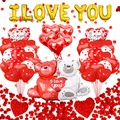 Valentine's Day I LOVE YOU balloon set with red hearts, bears, and rose petals decor - Bear Holding Heart Set