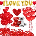 Set di palloncini romantici I Love You con cuori e petali di rosa per decorazione proposta - Set Orsetto di San Valentino