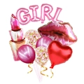 Lippenstift en rode lippen ballonset met roze letters voor bruiloft decoratie - Valentijnsdag Girl Set B