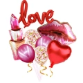 Folieballonset met lippenstift, rode lippen en liefdestekst voor bruiloftsdecor - Valentijnsdag LOVE Stijl