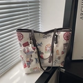 Ensemble de sacs fourre-tout à imprimé Hong Kong avec petite pochette zippée assortie - Marron