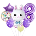 Détail du kit de ballons 8ème anniversaire avec lapin et chiffre 8 en aluminium violet - Anniversaire Chiffre 8