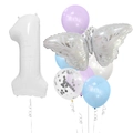 Silver butterfly and number 1 balloon set with sequins for first birthday decor - Silver Butterfly Number 1