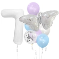 Silver butterfly and number 7 balloon set with sequins for birthday party decoration - Silver Butterfly Number 7