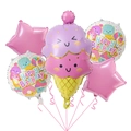 Detail of 5-piece ice cream and donut foil balloons set for birthday party decoration - Double Ball Ice Cream Pink Style