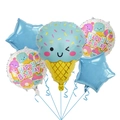 5-piece ice cream balloon set including macaron blue cone, stars and birthday round foil - Single Ball Ice Cream Blue Style