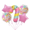 Detailed view of 5-piece macaron balloon set with stars, round donuts and candy cane - Candy Cane Pink Style