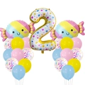 Set festa 2 anni a tema dolci con palloncino numero 2 e decorazioni a forma di ciambella - Caramella Numero 2