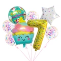 Ice cream birthday balloon set with gold number 7, cupcake foil, and confetti latex balloons - Number 7 Set