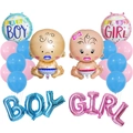 Detailset aus blauen und rosa Babyparty-Folienballons für Gender-Reveal-Feiern - Junge Mädchen Stil 3