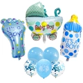 Kit palloncini Baby Shower per bimbo con forme di biberon e impronta blu - Stile Neonato Maschio Blu