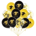 Graduation balloon set with gold confetti and black latex featuring Congrats We Did It prints - Black Gold Set
