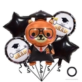 5-piece graduation balloon set with orange bear in cap and Congrats Grad motifs - Doctor Bear Style 2