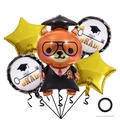 5-piece graduation balloon set featuring a brown bear in cap and Congrats Grad design - Doctor Bear Style 3