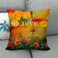 Détail d'une taie d'oreiller en lin avec feuilles d'érable et texte motivant Always Believe - 45x45cm / Croire en Soi Érable(17)