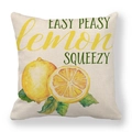 Fodera per cuscino in lino con limoni e stampa Easy Peasy Lemon Squeezy in giallo - Slogan Easy Peasy Lemon Squeezy (2)