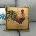 Vintage rooster decorative pillowcase with retro countryside art print on a gray sofa - Country Vintage Rooster Dark Green Geometric / 18x18 Inch