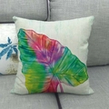 Linen decorative square throw pillow cover with autumn tropical leaf print on sofa - 18x18 Inch / Colorful Tropical Plant Leaves (3)