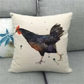 Detailed texture of linen pillowcase with colorful watercolor rooster print on grey sofa - 18x18 Inch / Vivid Watercolor Rooster Style (9)