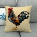 Detailed texture of linen cushion cover featuring a colorful rooster watercolor artwork - 18x18 Inch / Black Green Tail Rooster Style (11)