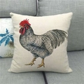 Detail of rustic rooster watercolor print on natural linen throw pillow cover on sofa - 18x18 Inch / Red Comb Realistic Rooster Style (14)